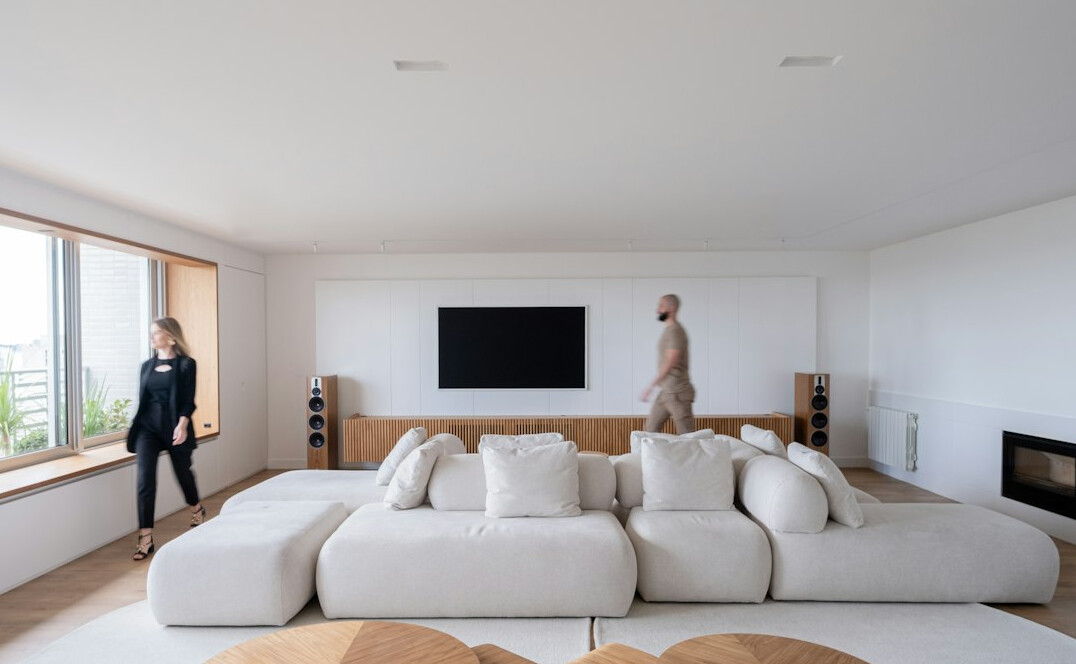 family cleaning living room together
